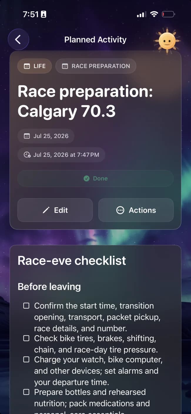 Diorama race preparation activity for Calgary 70.3 with a detailed race-eve checklist